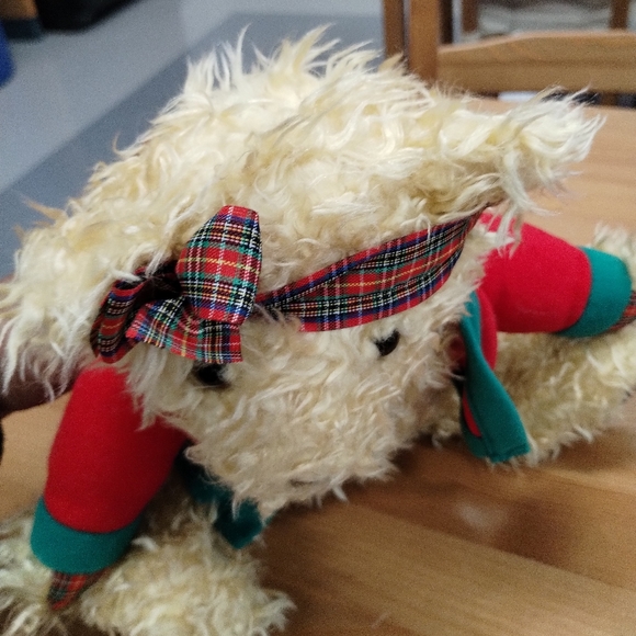 ✓VTG Hallmark Christmas Stuffed Merrily Bear w/ Snowman Coat + Bow Headband 11in - Picture 8 of 13